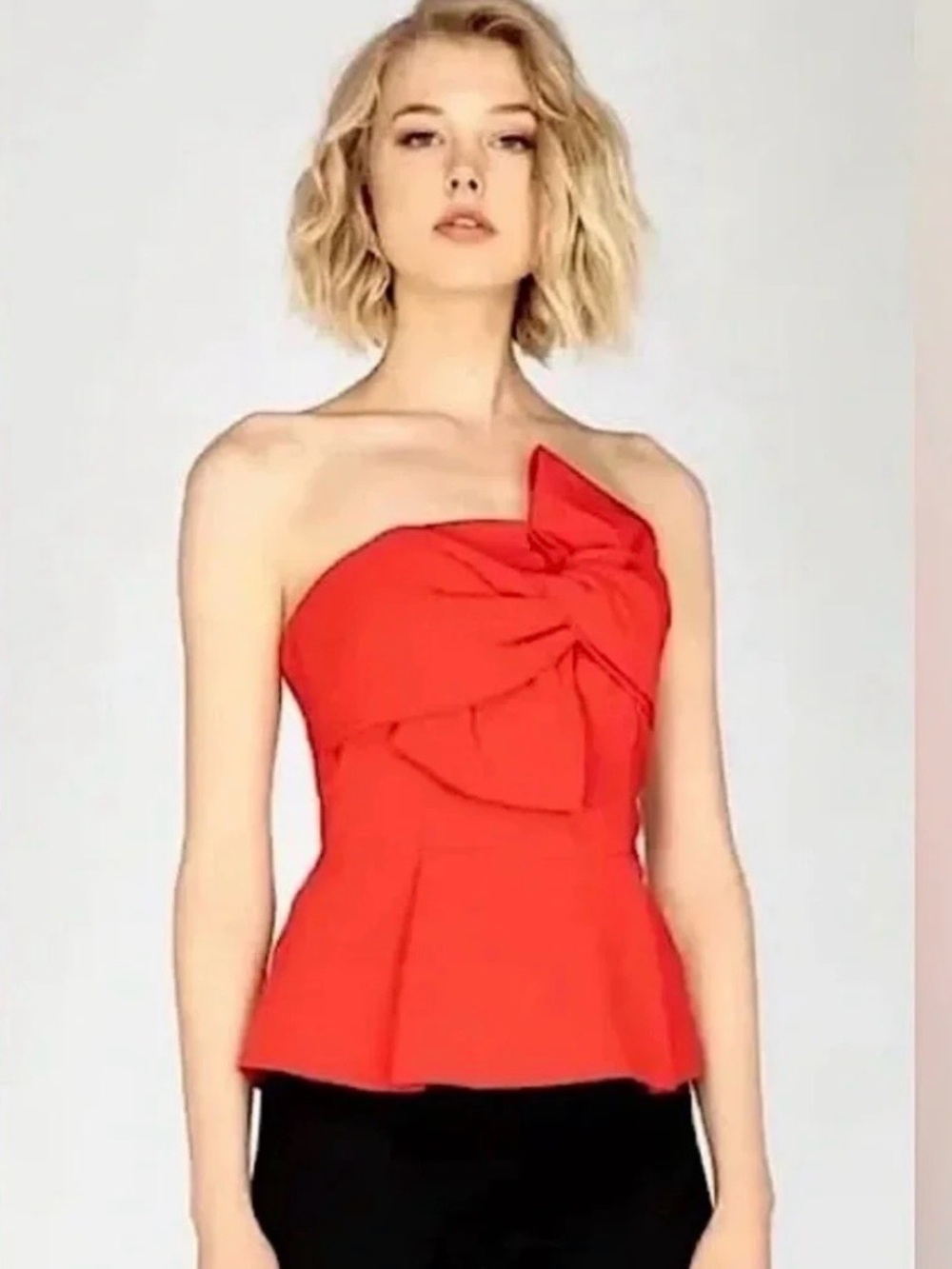 Anthropologie | Adelyn Rae Strapless Red Bow Peplum Top